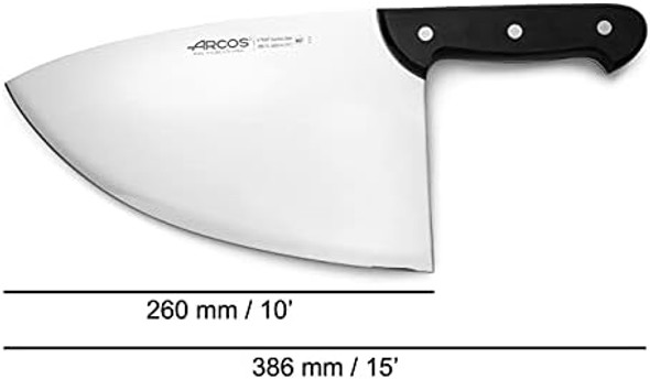 ARCOS Cleaver Knife 10 Inch - Nitrum Stainless Steel and 260 mm blade. 730 gr. Prolonged and heavy use. Ergonomic Polyoxymethylene POM Handle. Series Universal. Flexible blade.Smooth edge. Color Black