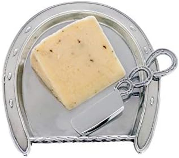 Arthur Court Designs Aluminum Knife is Horseshoe Cheese Plate with Triangle Server 9 inch x 8 inch