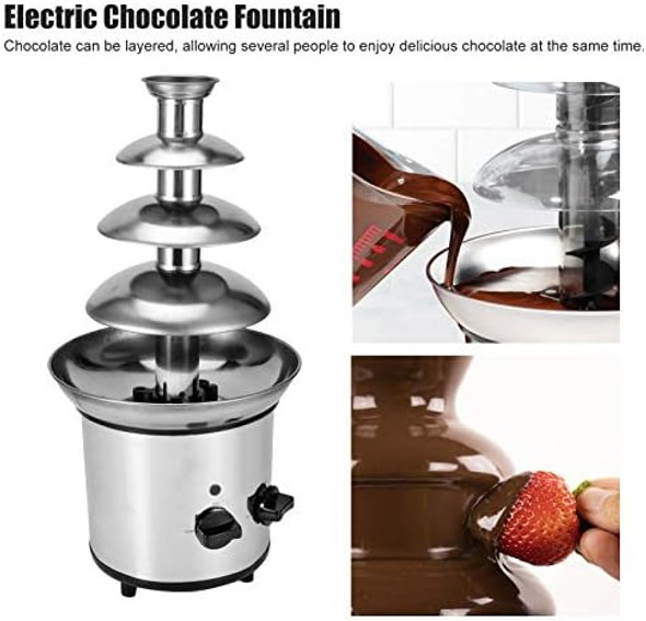 Stainless Steel Chocolate Fountain Chocolate Fondue Maker Four layer Chocolate Fondue Machine large capacity easy to for cafes restaurants(British Flag Type) chocolate fountain