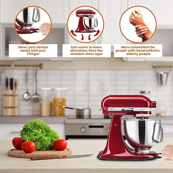 Mixer Slider Mat for Kitchen Aid Bowl Lift 4.5-5Qt - Compatible with Tilt-Head and Non-Tilt Models Rubber Wheels Black Accessories Easy Sliding - Appliance Stand for Smarter Moving.