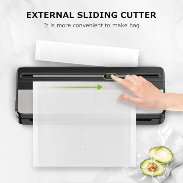 Bonsenkitchen Vacuum Sealer Machine Multi-Functional Food Sealer Built-in Cutter & Bag Storage High-Speed Continuous Working Include 50 Vacuum Bags & 1 Roll Bag Black-Silver