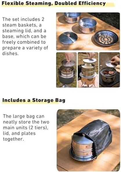 CAMPINGMOON Φ6.1'' Stainless Steel Double-layer Steamer for Diameter 5.9" to 7.7" cookers S363-2S