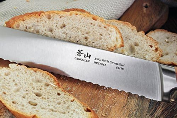 Cangshan H1 Series 59175 Wood Handle German Steel Forged Bread Knife 10.25-Inch