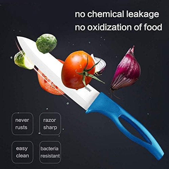 Ceramic Knife 5Inch Fruit Knife Set 4-Piece with Knife Sheaths for Cheese tomatoes potatoes vegetables fruits (blue)