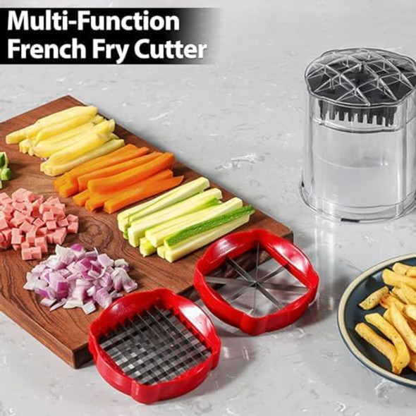 Premium Multi-function Slicers for Fruits and Vegetables – Versatile Dicer Fruit Cutter Potato Chipper French Fry Slicer Onion Chopper and Kitchen Gadget – (Red)