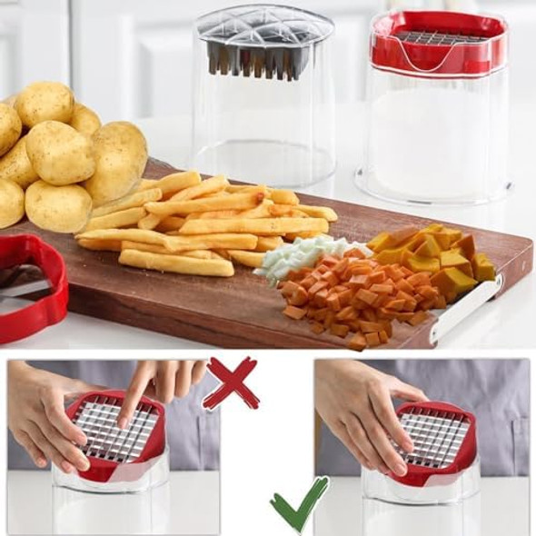 Premium Multi-function Slicers for Fruits and Vegetables – Versatile Dicer Fruit Cutter Potato Chipper French Fry Slicer Onion Chopper and Kitchen Gadget – (Red)