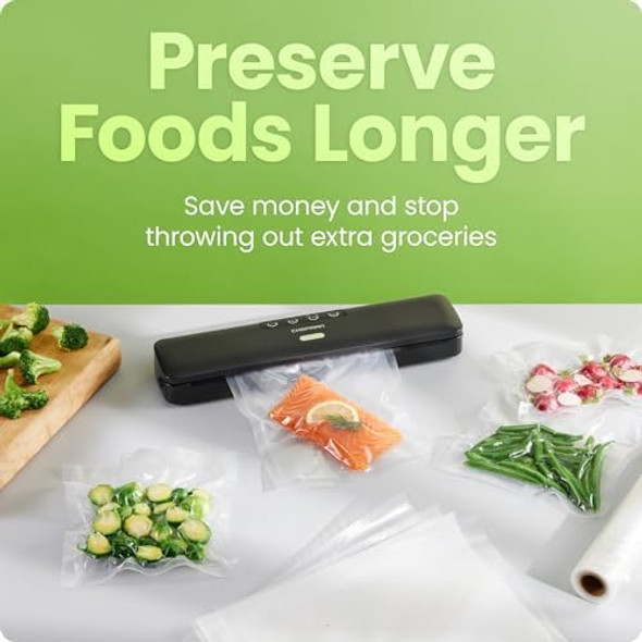 Chefman Food Vacuum Sealer Machine Compact Vacuum Sealer with Moist & Dry Settings Perfect for Sous Vide Storage and zer One-Touch Operation Vacuum Storage Bags Included – Black