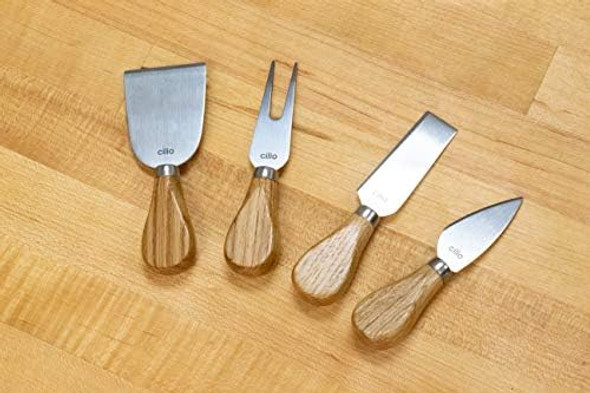Cilio Piave Brushed Stainless Steel Cheese Knife in Wooden Box Set of 4