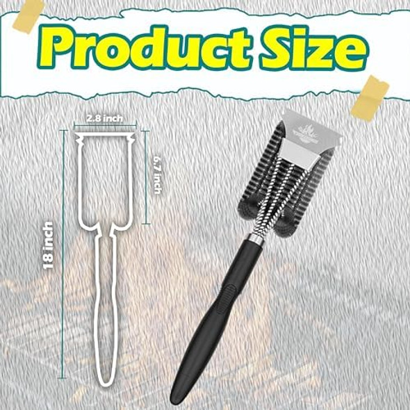 BBQ Grill Brush and Scraper - Adjustable Handle Strong Stainless Steel Brush for Indoor/Outdoor Grilling - 3 in 1 Bristles Grill Cleaning Brush - BBQ Accessories for Men & Women
