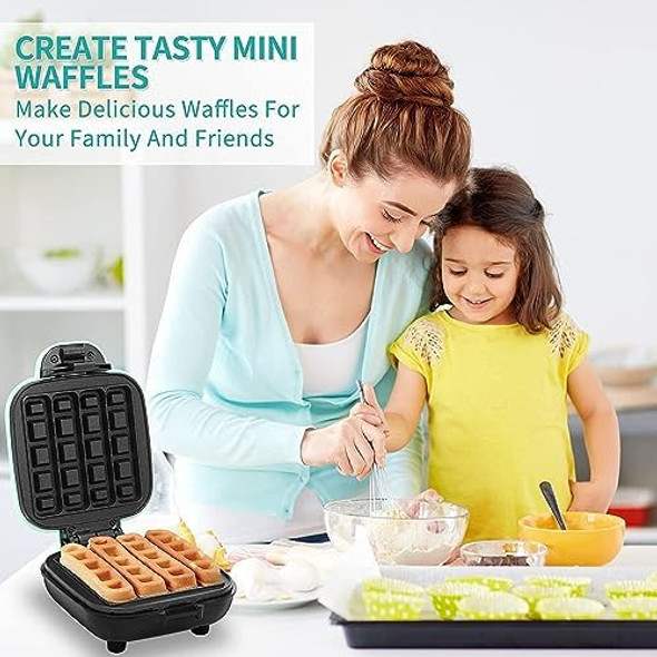 Mini Waffle Stick Maker Easy to Clean Non-Stick Surfaces 4 Inch Makes 4 Waffle Sticks Ideal for Breakfast Snacks Desserts and More Aqua 1400W