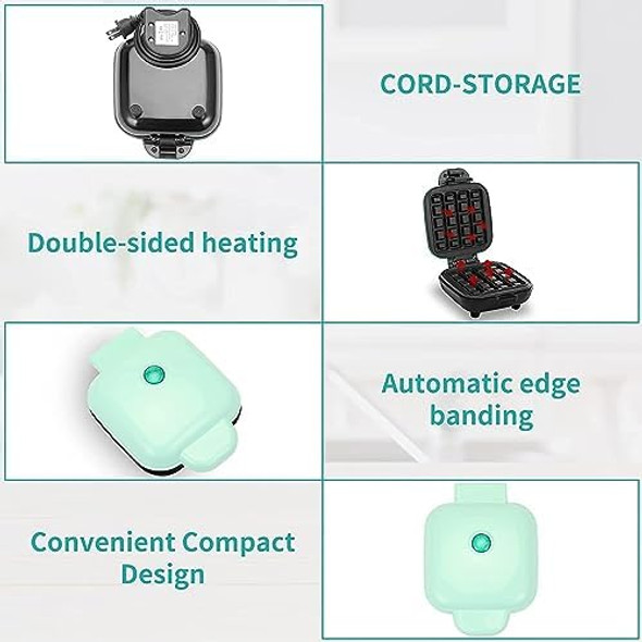 Mini Waffle Stick Maker Easy to Clean Non-Stick Surfaces 4 Inch Makes 4 Waffle Sticks Ideal for Breakfast Snacks Desserts and More Aqua 1400W