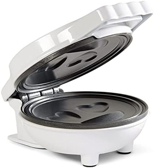 Heart Eyes Emoji Mini Waffle Maker- Special Breakfast w Cute Personal-Sized 4" Smiley Face Pancakes- Electric NonStick Baker Iron with Recipes- Loving Treat for Her Him- Kids Adults Easy Fun Bake
