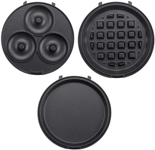 3 in 1 Mini Breakfast Maker- Make Mini Waffles Donuts Pancakes or Eggs all in 1 Multi Use Appliance- Easily Swap & Clean Interchangeable Griddle Plates- Small Electric Nonstick Baker for Any Occasion