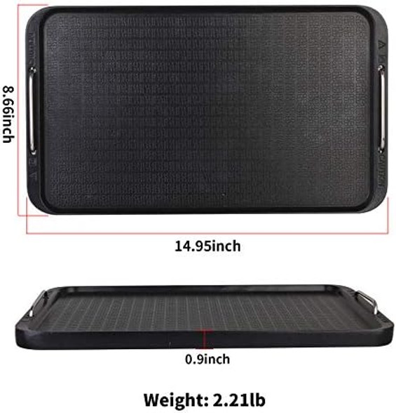 Flat Top Griddle for Stovetop Non-Stick Griddle Grill Pan Stove Top Grill 14.96" x 8.66" Works with Power XL Chefman Carl Schmidt Sohn Cusimax Techwood Smokeless Grill Aluminum Dishwasher Safe