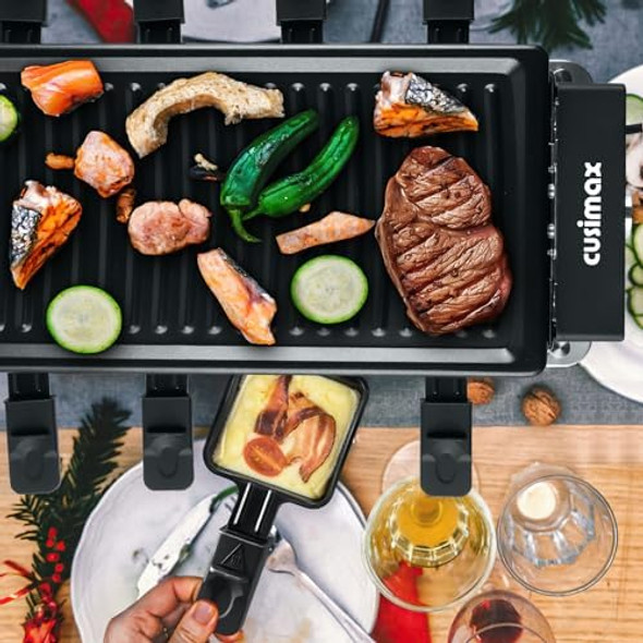 CUSIMAX Raclette Grill Korean BBQ Grill Portable Raclette Table Grill Electric Grill with Non-stick Plate Adjustable Temperature Control Indoor Grill with Cool Touch Handles 8 Cheese Trays for Fun