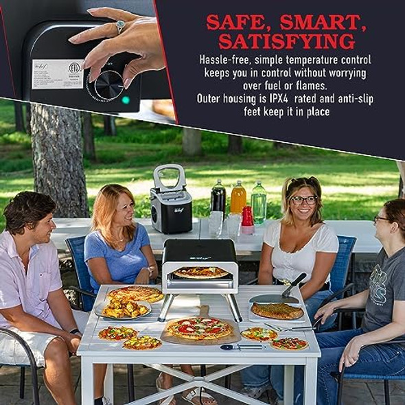 Deco Chef Electric Pizza Oven 12-Inch Ceramic Stone and Grill 1800W Bakes up to 750 Degrees for Countertop Artisan Style Pizza 13" Double Wall Stainless Steel Indoor & Portable Outdoor Pizza Oven