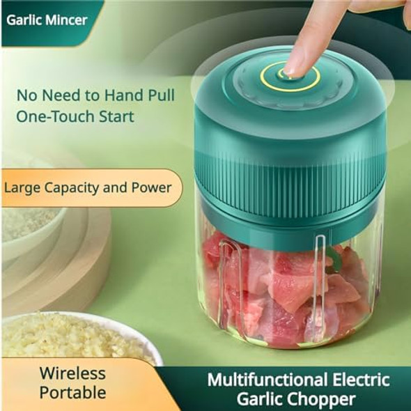 Garlic Chopper Electric Portable Small Food Processor Mini Wireless Salad Chopper 350ml Baby Food Maker 6 Leaf Blade Vegetable Slicer Slap Chop for Fruits Vegetables Meat Beans Spices
