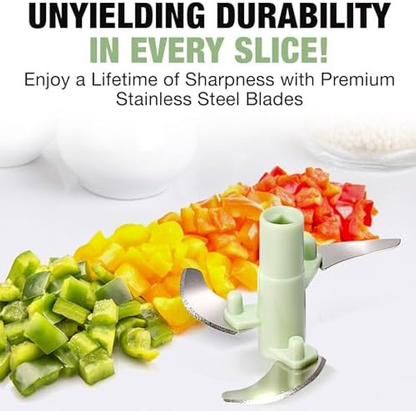 Eparé Manual Food Processor - Pull String Hand Chopper for Kitchen - Handheld Vegetable & Salad Cutter - Portable Garlic Mincer & Onion Dicer - Compact BPA- Stainless Steel Veggie Slicer - 18 oz