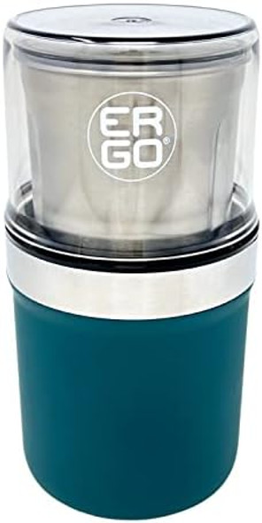 ERGO Herb Grinder - Electric. Large Capacity with Removable (washable) Stainless Cup and Airtight Lid. For Herbs and Spices. Pollen Brush included