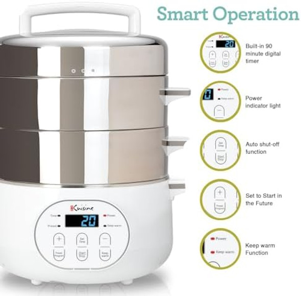 Euro Cuisine FS2500 Electric Food Steamer Versatile Vegetable Steamer & Steam Cooker Ideal for Fish Veggie Meat Stainless Steel 1200 Watts