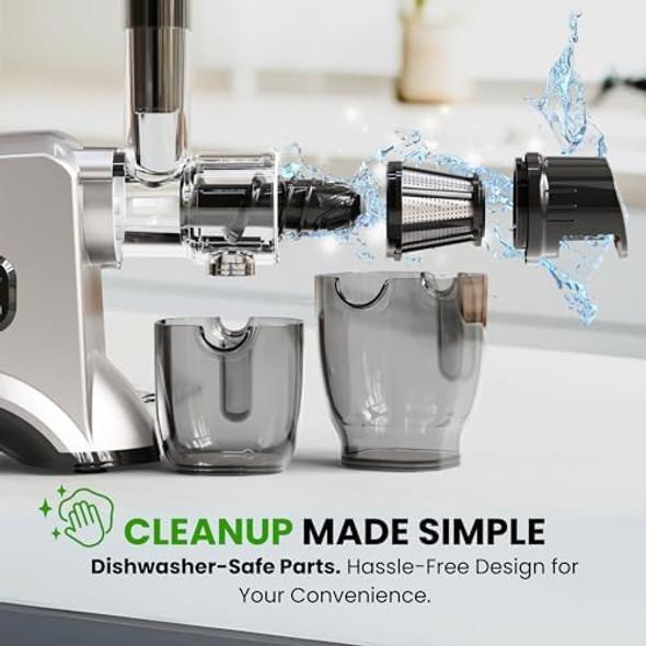 Eurolux Slow Masticating Juicer – Cold Press Machine for High-Yield Juice Extraction – Quiet & Powerful Juicer for Fruits and Vegetables – Easy to Clean BPA- & Nutrient-Rich – Compact Design