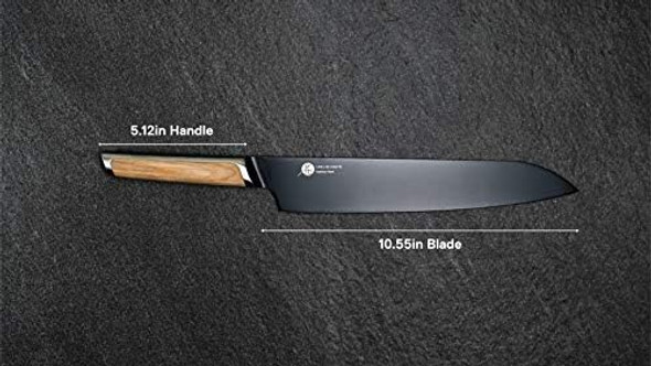 Everdure German Steel Professional Santoku Knife 10.55 Inch Chef Knife with Titanium Coated Blade and Pakka Wood Handle Perfect Kitchen Knife for Thinly Slicing Meat and Seafood