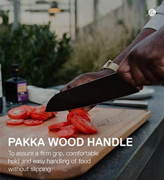 Everdure German Steel Professional Santoku Knife 10.55 Inch Chef Knife with Titanium Coated Blade and Pakka Wood Handle Perfect Kitchen Knife for Thinly Slicing Meat and Seafood