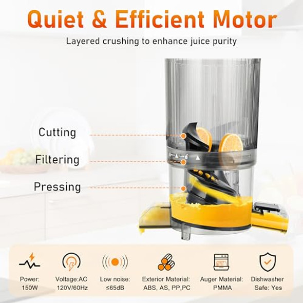 Cold Press Juicer - Juicer Machines with 4.3" Wide Feed Chute 34oz Slow Masticating Juicer for Fruits and Vegetables 99% High Juice Yield Reverse Function Dishwasher Safe