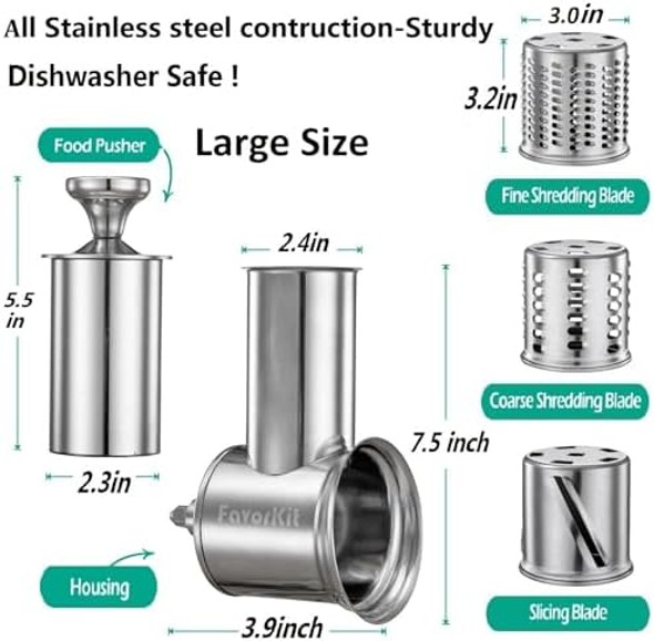 Slicer Shredder Attachment for KitchenAid Mixers Stainless Steel Cheese Grater Salad Maker Accessories with 3 Cutting Blades Dishwasher Safe