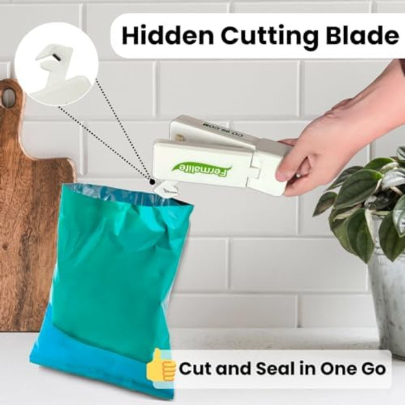 Mini Bag Sealer and Cutter for Potato Chips Snacks Plastic Bags - Handheld Rechargeable Vacuum Seal for Airtight & Freshness