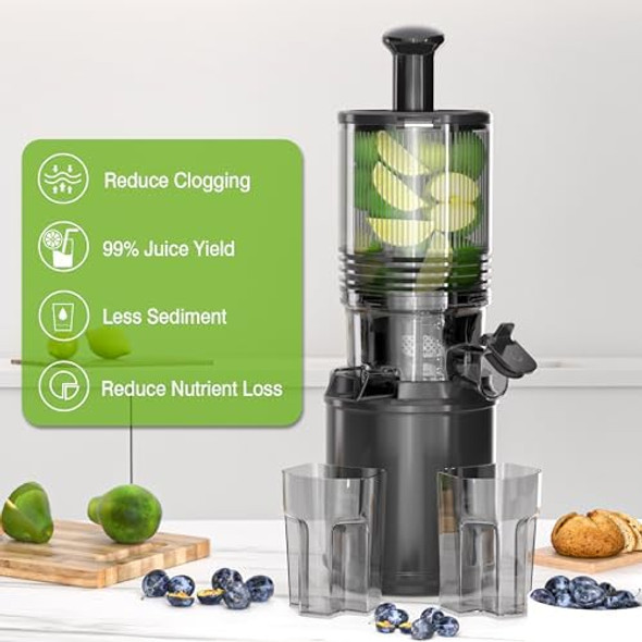 Cold Press Juicer – Hands- Electric Masticating Juicer Machine with 6.5" Large Feed Chute 350W Masticating Juicer Machine For More Juice Less Pulp High Juice Yield – Easy Cleanup & Assembly