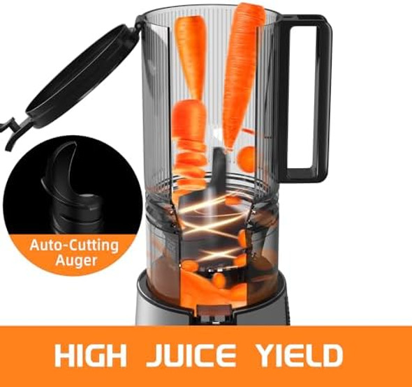 Cold Press Juicer Slow Masticating Juicer Machines with 5" Feeding Chute Fit Whole Fruits&Vegetables Stainless Steel Slow Masticating Juicer Easy to Clean 99.6% Juice Purity 1.5L Capacity.