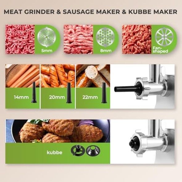 Electric Meat Grinder 3200w Commercial Heavy Duty Metal Gearbox Meat Grinder and Sausage Stuffers Kubbe Kit for Household Use & Commercial