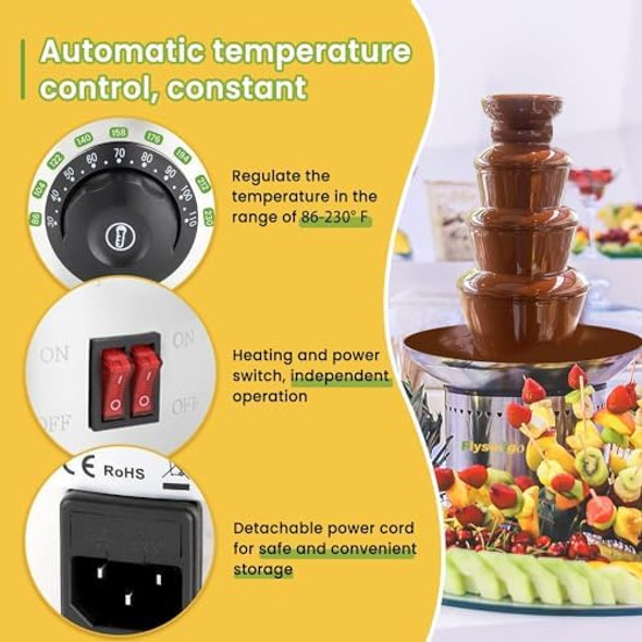 Commercial Chocolate Fountain 4 Layers 11Lbs Large Chocolate Fondue Tower Stainless Steel Hot Chocolate Waterfall for Nacho Cheese Knob Control
