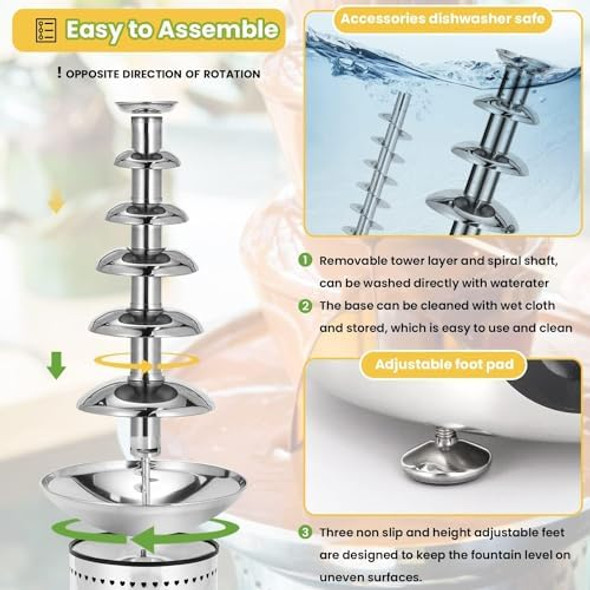 Commercial Chocolate Fountain 6 Tiers 19 lb Capacity Large Commercial Hot Chocolate Fondue Tower Stainless Steel Chocolate Melting Heating Machine for Nacho Cheese Liqueurs Party Wedding