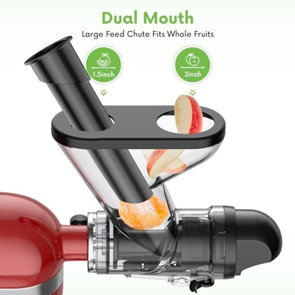 Masticating Juicer Attachment for KitchenAid Stand Mixer - Cold Press Dual Feed Chute Accessory Slow Juicing Parts for Fruits & Vegetables