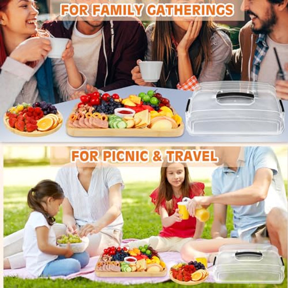 Portable Travel Charcuterie Board with Lid Bamboo Cheese Charcuterie Board with Cover Covered Traveling Charcuterie Board Box Set Serving Tray To Go 6 Compartments for Party Beach Picnic Snack