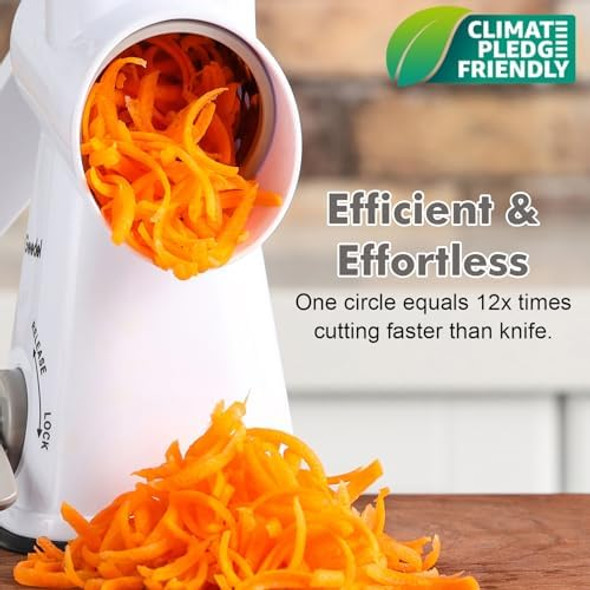 Rotary Cheese Grater Mandoline Vegetable Slicer with 3 Detachable Drum Blades Rotary Grater for Kitchen Dishwasher Safe Efficiently Cheese Grinder for Vegetables Nuts etc