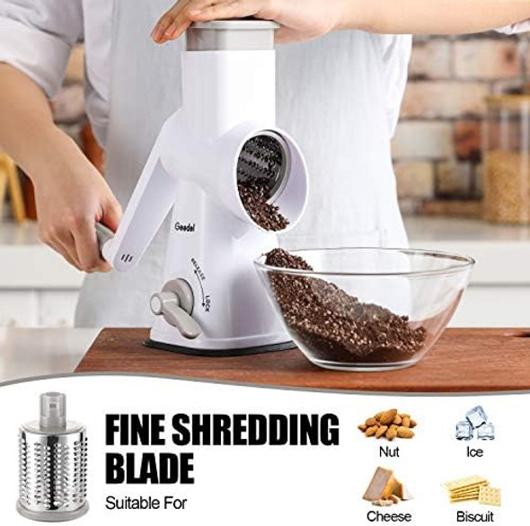 Rotary Cheese Grater Mandoline Vegetable Slicer with 3 Detachable Drum Blades Rotary Grater for Kitchen Dishwasher Safe Efficiently Cheese Grinder for Vegetables Nuts etc