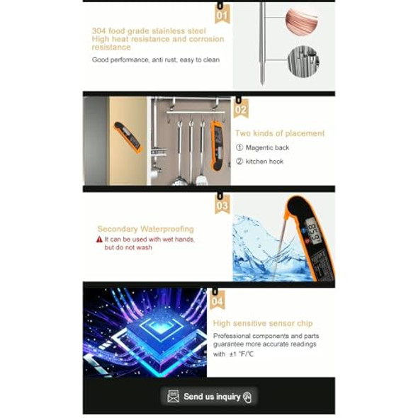 Ultimate Pocket Thermometer: Waterproof Digital Food & Meat Probe for Safe Cooking - Kitchen Tool Perfect for Steak Chicken Grill & Baking Ideal Valentines Ultimate Pocket Thermometer: Waterproof Digital Food & Meat Probe for Safe Cooking - Kitchen Tool Perfect for Steak Chicken Grill & Baking Ideal Valentines