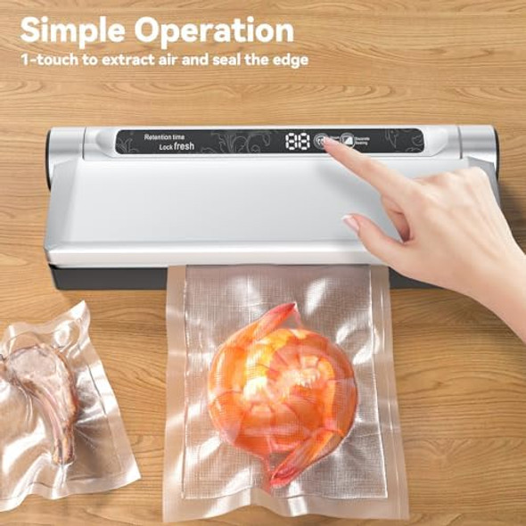 Food Storage Vacuum Sealer Machine 75KPA Strong Suction Dry/Wet Modes 20 Vacuum Seal Bags for Food Digital Countdown Timer Compact Lightweight Ideal for Home Kitchen Use (Sliver)
