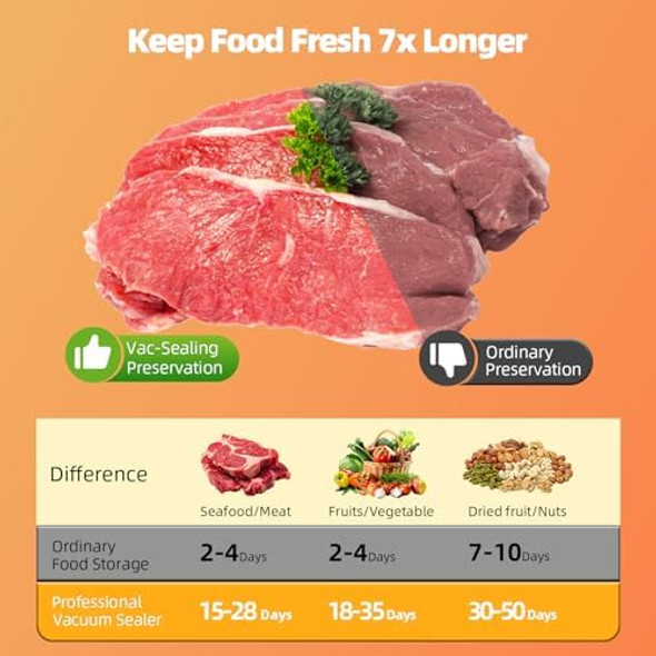 Food Storage Vacuum Sealer Machine 75KPA Strong Suction Dry/Wet Modes 20 Vacuum Seal Bags for Food Digital Countdown Timer Compact Lightweight Ideal for Home Kitchen Use (Sliver)