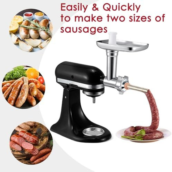 Metal Grinder Attachment for KitchenAid Stand Mixers Meat Grinder Attachment Sausage Stuffer Food Grinder Attachment Mixer Attachments for KitchenAid Silver(Mixer Not Included)