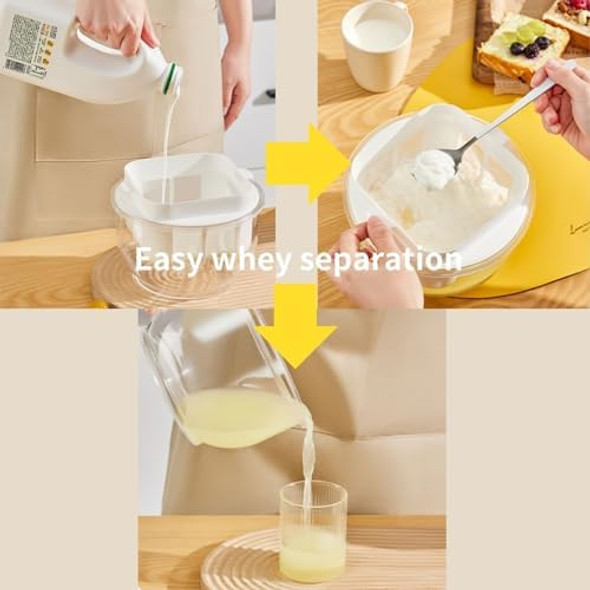 Greek Yogurt Strainer - 3 Quart Yogurt Maker with 2 Storage Containers - Transparent Greek Yogurt Cheese Maker for Homemade Thick & Creamy Yogurt - Easy to Use & Clean