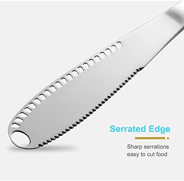 The Better Butter Spreader Knife Butter Knife Spreaders Stainless Steel Butter Knives Curler Butter Knifes for Cold Butter Slicer with Holes Butter Grater 3 in 1 Kitchen Gadgets Serrated