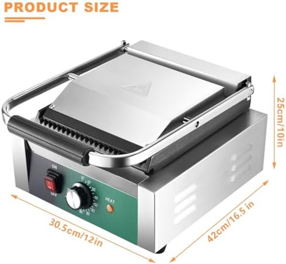 Electric Panini Press Grill 2200W with Non-Stick Grooved Plates Sandwich Maker Griddle Adjustable Temperature Control 120V for Hamburgers Steaks Paninis