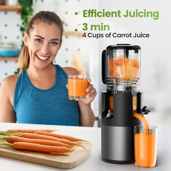 Cold Press Juicer Machines High Nutrient Retention 99% Juice Yield 5.3" Wide Feed Chute for Whole Fruits & Vegetables Quiet Slow Masticating Juicer BPA- Easy to Clean