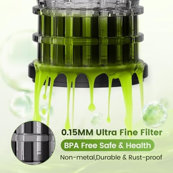 Cold Press Juicer Machines High Nutrient Retention 99% Juice Yield 5.3" Wide Feed Chute for Whole Fruits & Vegetables Quiet Slow Masticating Juicer BPA- Easy to Clean