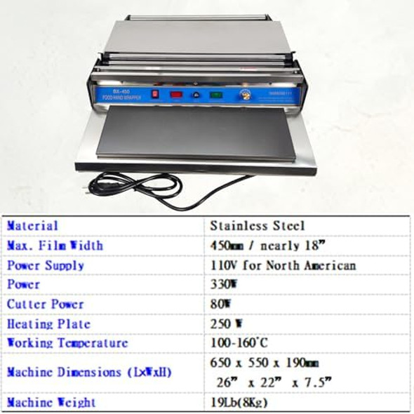 Intbuying 18”/450mm Hand Wrapping Machine 110V Film Wrapper Food Tray Wrapper for Food Fruit Tray Food Packaging Fresh Keeping Sealer