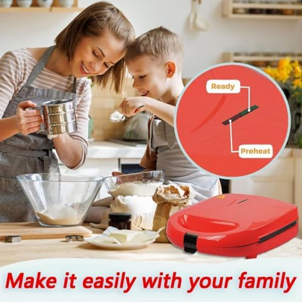Mini Waffle Maker Square Waffle Maker Sandwich Maker Waffle Iron Nonstick Surface Space Saving Compact Design Perfect Sandwich Maker Press for Kids and Families (Pink)